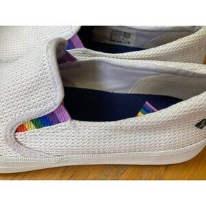 Pride Sperry Slip On Sneakers, Size 8.5, Rainbow Running Shoes, White Women's